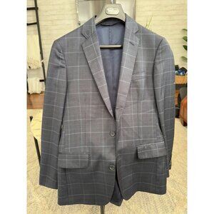 Nordstrom Siena Regular Fit Gray Blue Plaid Wool Mens Suit Jacket